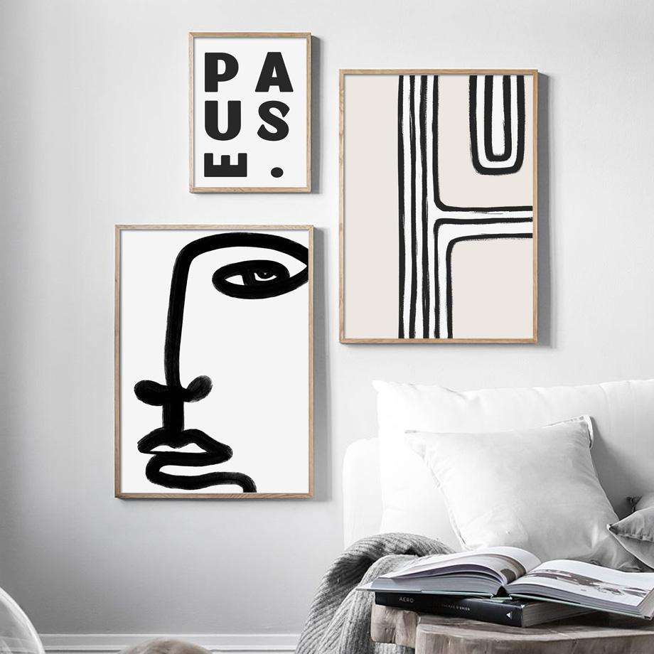 Moderne abstrakte minimalistische Gesichtslinie Geometrie Wand Kunstdruck Leinwand Malerei Nordic Poster Wand Bilder für Wohnzimmer Dekor
