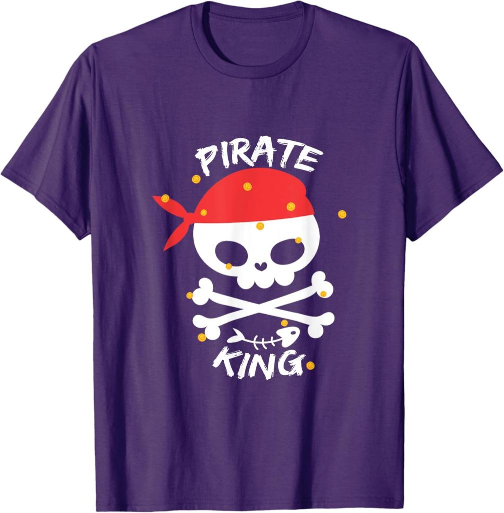 Pirate King Skull Red Bandana Graphic Tee Soft Cotton Casual Crewneck TShirt for Men