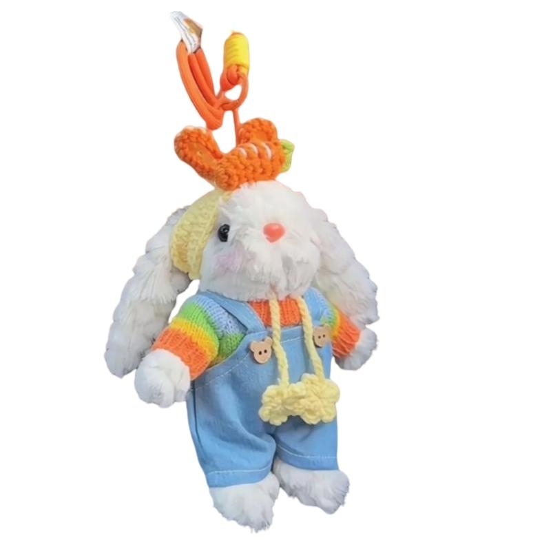 Rainbow Carrot Lop Eared Rabbit Keychain Soft Plush Animal Pendant Keyring Adorable Handmade Gift for Kids and Women