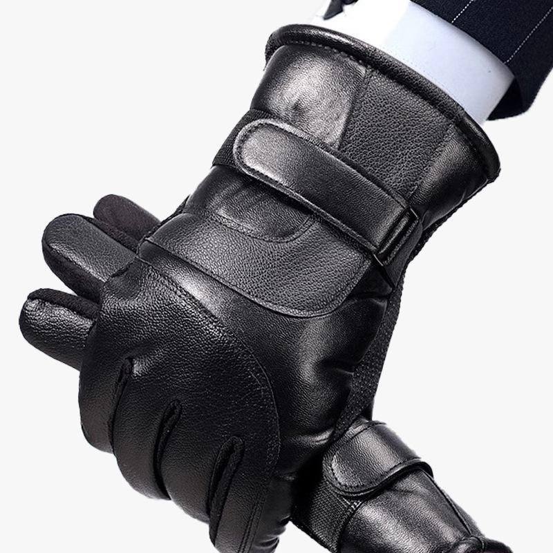 New warm and cold leather gloves men's waterproof Korean version trendy cool velvet thickened gloves women's cold protection