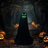 Halloween Ghost Decoration for Outdoor, Large Light Up Standing Ghost, Adjustable Spooky Black Ghost Decor for Porch, Yard Lawn