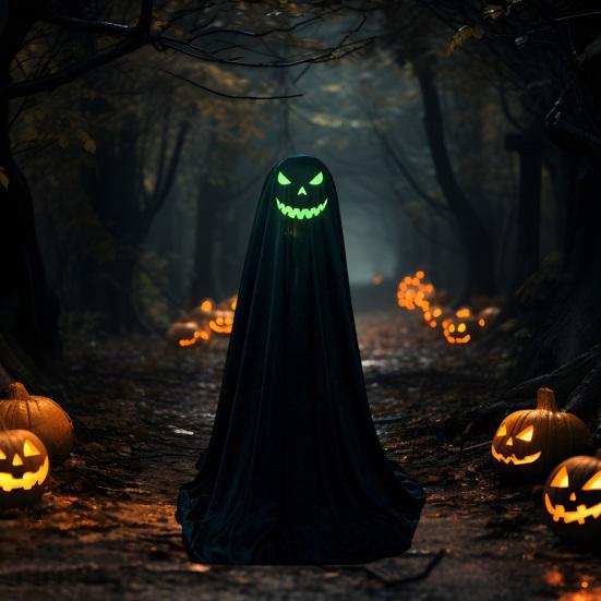 Halloween Ghost Decoration for Outdoor, Large Light Up Standing Ghost, Adjustable Spooky Black Ghost Decor for Porch, Yard Lawn