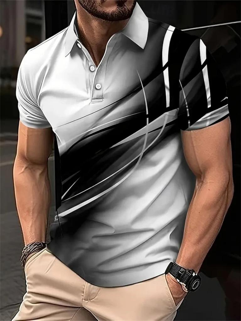 Essential Geometric Print Short Sleeve Polo Shirt for Men