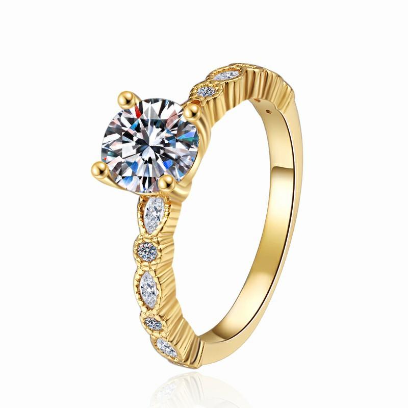 Vintage Style 18k Gold Plated GRA Certified Round Cut 1Ct VVs1 Moissanite Ring 925 Sterling Silver Engagement Ring for Women