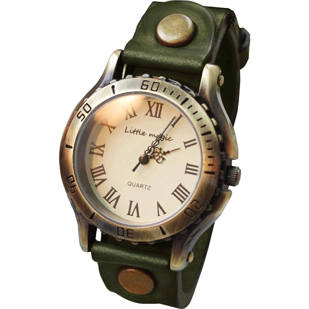 

[Little Magic] [Japanese leather that changes over time] movement] [Metal allergy compatible] Watch Men s Women s Antique Style/Old Clock (Green L