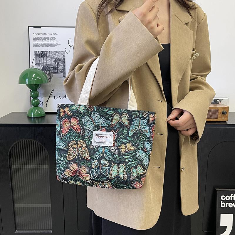 1 Stück Mori Mode Bedruckte Handtasche Nylon Atmungsaktiv Vielseitig Pendlertasche Große Kapazität Freizeit Arbeit Bento-Tasche