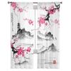Japanese Landscape with Sakura Sheer Window Curtains for Living Room Bedroom Voile Tulle Curtains Fabric Drapes for Kitchen