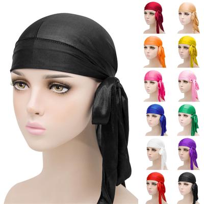 Erkek ve Kadın Saten Elastik Şapkalar İpek Taklidi Kalın Uzun Kuyruklu Korsan Şapkaları İpeksi Durag