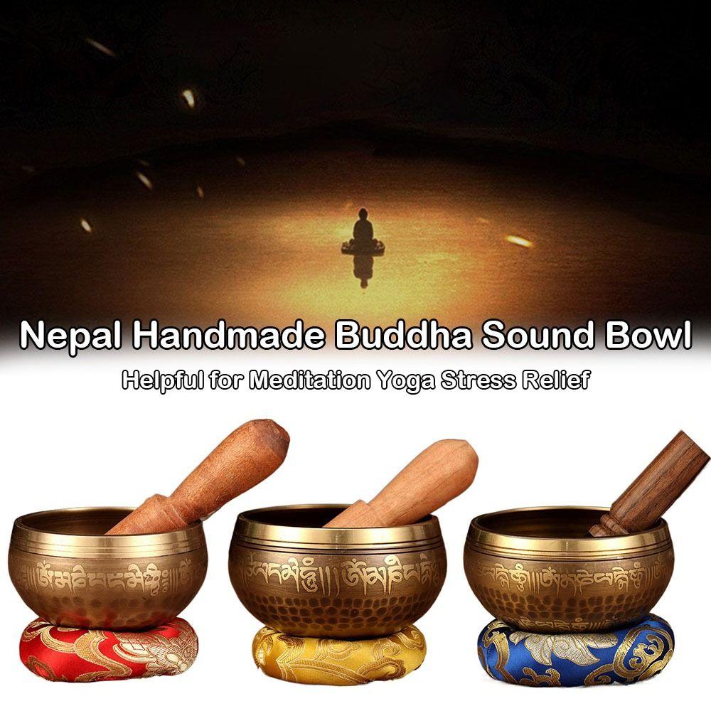 Handmade Nepal Buddha Sound Bowl Stress Relief Yoga Copper Sound Therapy Tibetan Singing Bowl Set Brass Chime