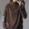 Women's Ethnic Patchwork Thermal Fleece Pullover - Mock Neck, Autumn/Winter, Loose Fit