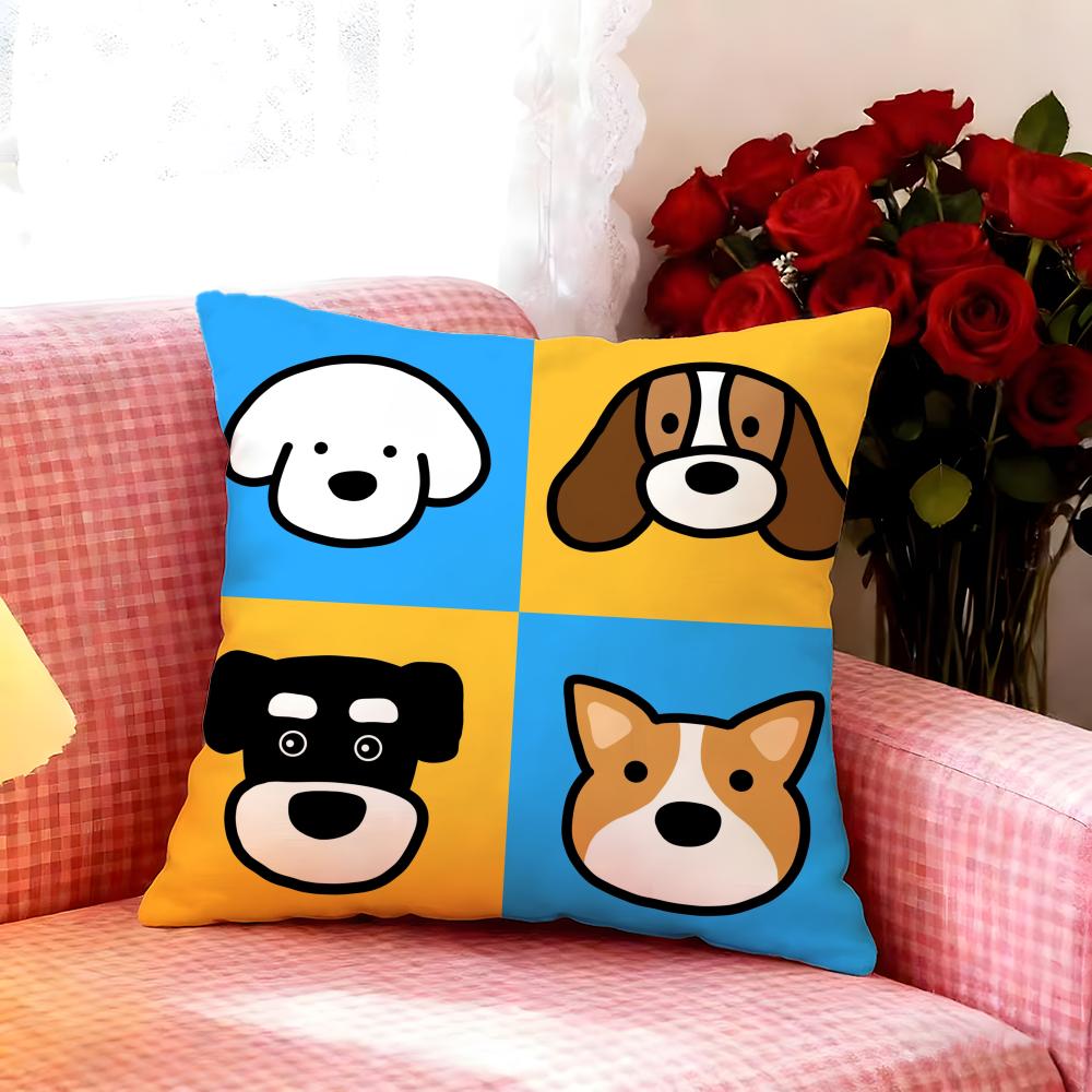 Gentle Cartoon Simple Cute Dog Cushion Cover Premium Soft Pillowcase SkinFriendly MultiPurpose for Home Office Travel