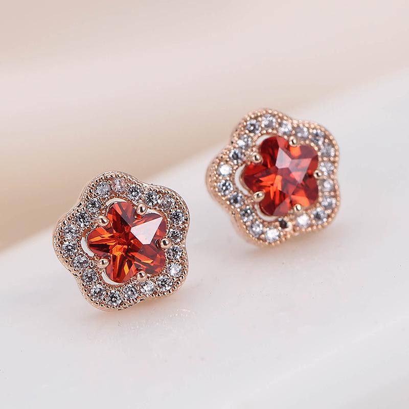 Pure Copper Floral Crystal Rhinestone Women s Stud Earrings