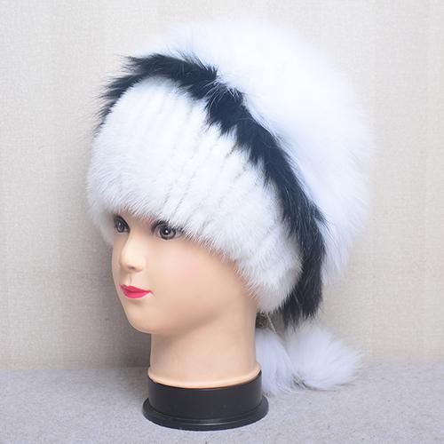 Winter Women Luxury Fur Hat Natural Fur Knitted Mink Fox Pom Pom Fur Hats With Balls Stylish Warm Fashion Girls Beanies Caps