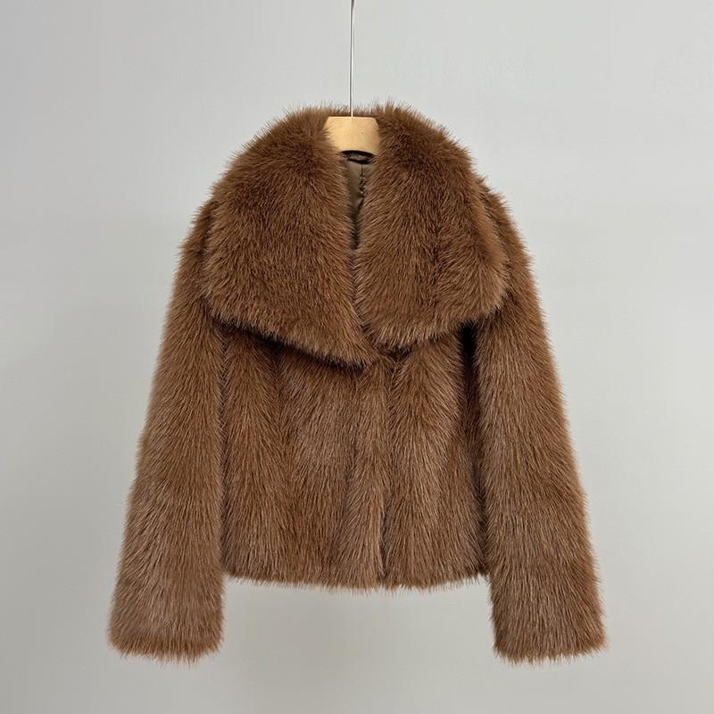 Stylish Big Lapel Imitation Fur Jacket Femininity Elegant Celebrity Long-Sleeved Thermal Coat Fluffy Top