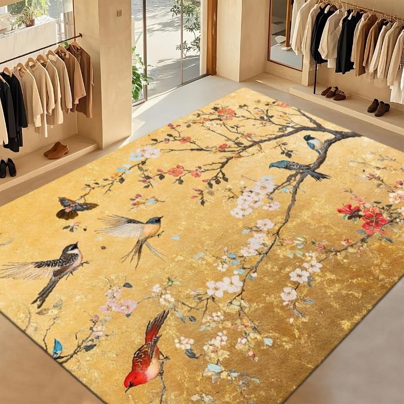 Bright Yellow Floral Art Area Rug Abstract Petal Pattern Floor Carpet for Balcony Patio  Living Room Backyard Housewarming Gift