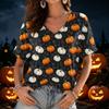 Women's V-Neck Lightweight Halloween Print Top for Spring and Summer
