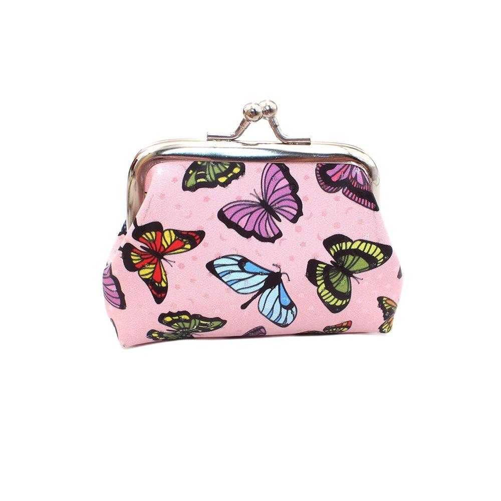 PU Leather Shell Clip Coin Purse Polyester Clip Buckle Purse Butterfly Printed Pouch  Girls