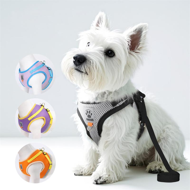 Breathable Reflective Pet Leash Vest Chest Strap Escape-Proof Pet Harness for Dogs & Cats - Full Mesh Breathable Adjustable Vest (4 Colors)