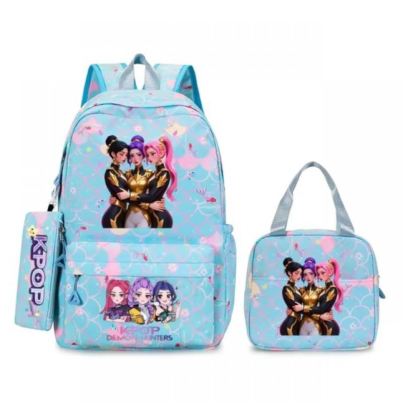 K-Pop Themed Lightweight Backpack Set Teen Girls - Cute Cartoon Design Breathable Outdoor School Bag With Ergonomic Curved