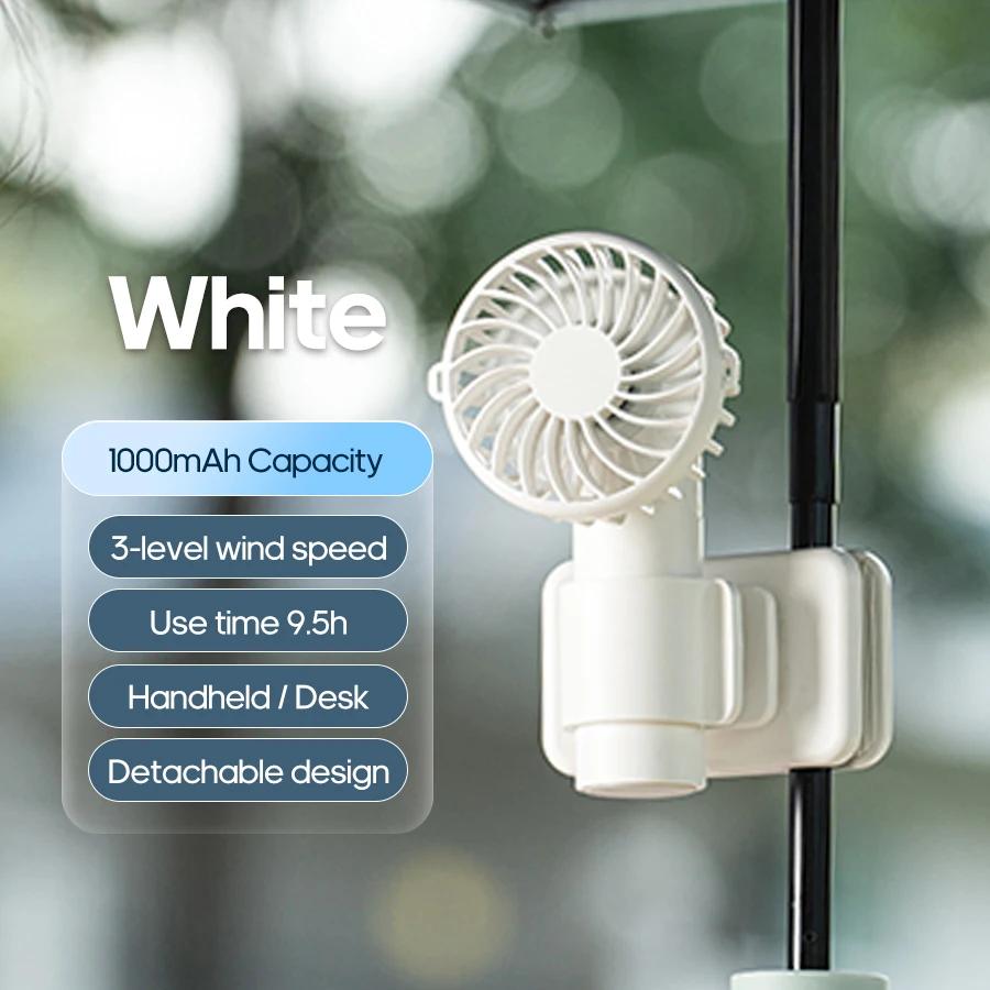 3 Speed Adjustable Rechargeable Cooling Fan 1000mAh Low Noise Portable Mini Clip Fan with Removable Design Travel Home
