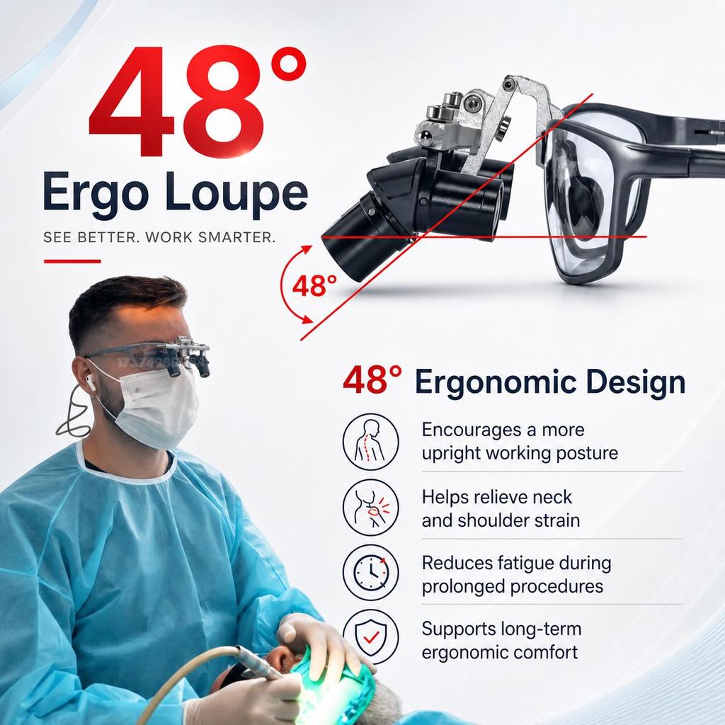 Ergo Optical Dental Loupes 48° 6X Flip Up Loupes for Oral Surgery Comfortable Alternative To Bending And Lowering Head