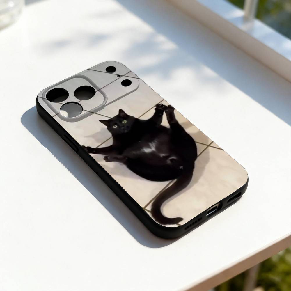 

Funny Cat Memes Cute For iPhone 17,16,15,14,13,12,11,Pro,Max,Plus,E,SE4,Air,Mini Black Soft Cover Phone Case iPhone17promax