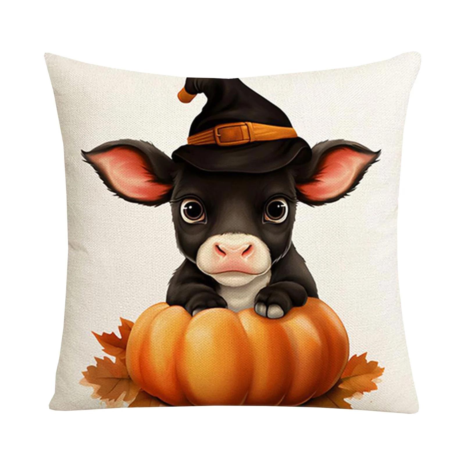 

Cow Throw Pillow Cover,Sunflower Pumpkin Outdoor Fall Decor Lumbar Decorative, Throw Pillows Cases Decorations For Porch Couch Sofa Living Room Decor One Size