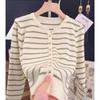 Autumn New Short Cardigan Striped Fashion Women's Crew Neck Knitted Long-sleeved Sweater Bottoming Shirt Tide