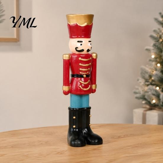 Christmas Gift for Kids Nutcracker Resin Candle Holder, Pastel Soldier Figurine Fireplace Decorations Desk Shelf, Festive Home Tabletop Decor, Holiday