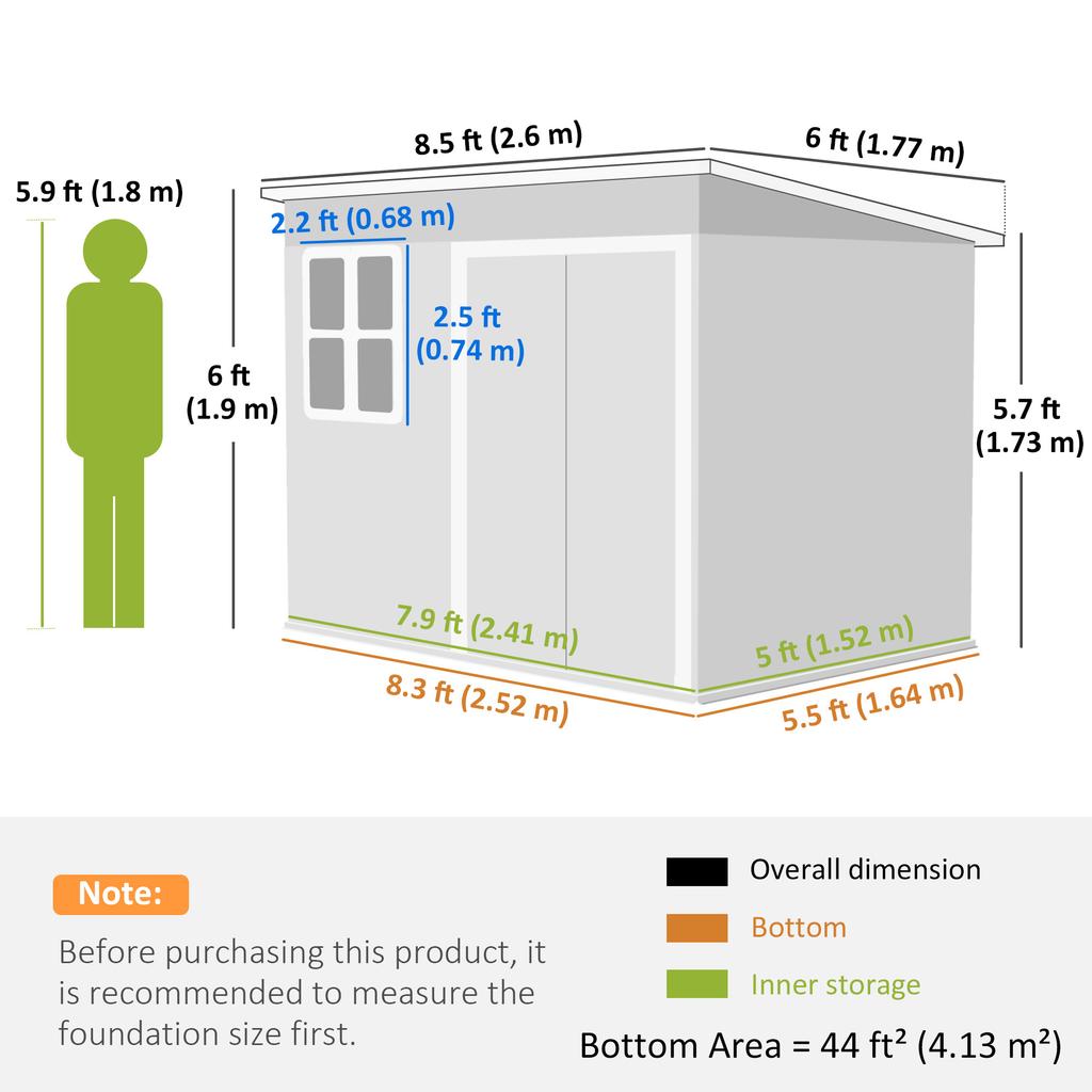8.5 x 6ft Storage Shed Galvanised Steel Garden Shed, Metal Shed with Foundation Kit, Window, Lockable Wide Doors and Air Vents for Outdoor Patio