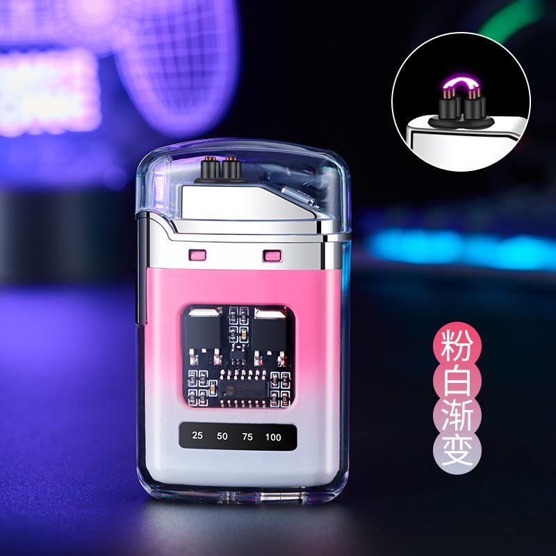 2025 New Creative Transparent Shell Electronic Pulse Lighter Portable Double Arc Windproof Men's Electric Cigarette Gift