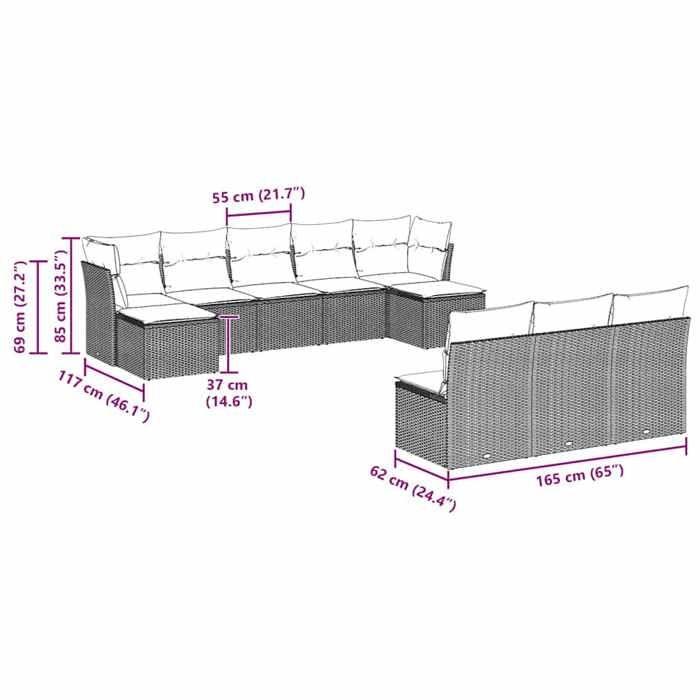 VidaXL Garden Lounge Set with Cushions 10 Pcs, Sofas with Adjustable Feet, Outdoor Furniture Set Patio Terrace, 3250131