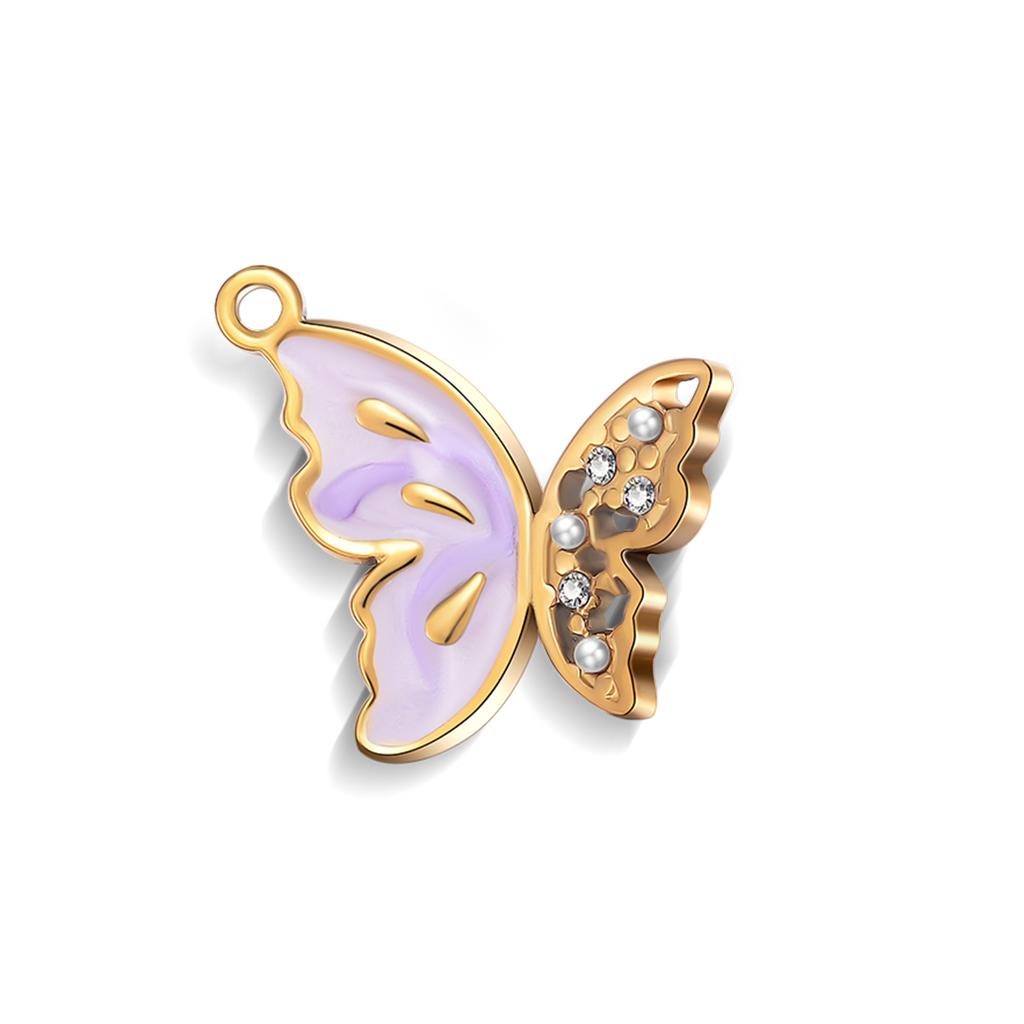 Wholesale 4Pcs/lot Crystal Butterfly Charms Stainless Steel Colorful Enamel Animal Pendant for DIY Necklace Making Supplies