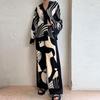 Dames Digitale Print 2-delige Set Chique Revers Lange Mouw Blouse Top Losse Rechte Pijpen Broek Pak Mode Streetwear Outfits