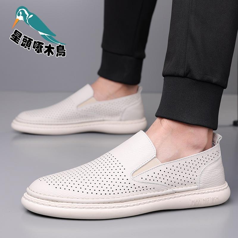 [First layer cowhide] Hollow and breathable new casual leather Doudou soft-soled sandals leather shoes