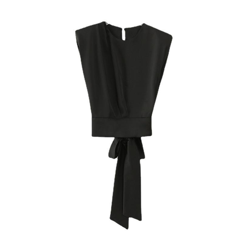 Dámské tričko s krátkým rukávem na léto Nové Popruhy a Pas Krátký Top Bez rukávů Saténová Košile