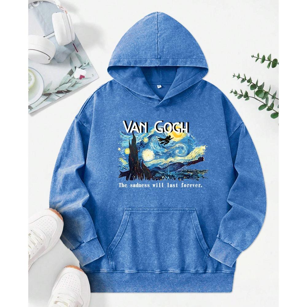 Artist Oil Painting Print Washed Hoodie Female Funny Streetwear Autumn Soft Pullover Cotton Oversized Women Hoody