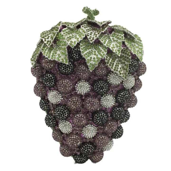 

Boutique De FGG Novelty Grapes Clutch Women Crystal Silver Evening Bags Wedding Party Rhinestone Minaudiere Purses and Handbags Small Clutch
