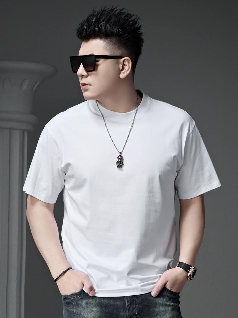 European Trendy Brand 2025 New Short-Sleeved Men's Summer Solid Color Half-Sleeved T-Shirt Men's Loose Top White T-Shirt
