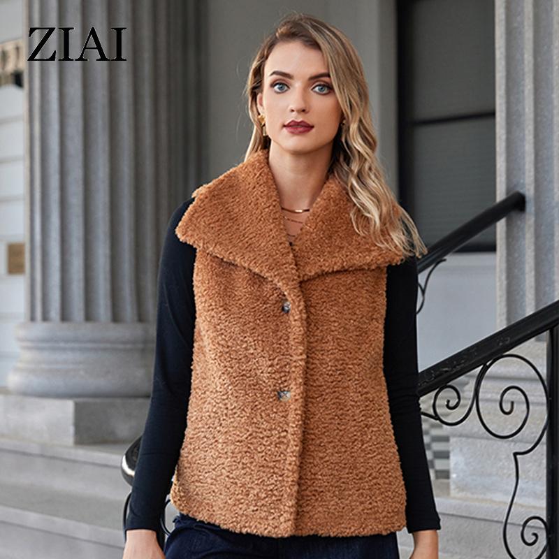 ZIAI Women's Vest Teddy Coat Sleeveless Vest Coat Solid Fleece Fur Jacket Stylish Female Thick Warm Casual Parka Trend 20346