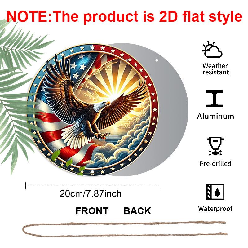 2D Flat 1pc American Flag Aluminum Metal Tin Sign, Freedom Spirit Round Aluminum Sign, Eagle Soaring 7.87X7.87 Round Aluminum Sign - Patriotic Pride