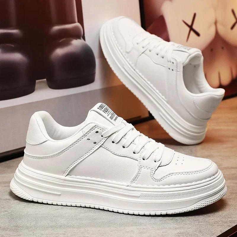 Leather Men Casual Shoes Lightweight Mens Running Shoes Platform White Sneakers Outdoor Breathable Sport Shoes Tennis Shoes
