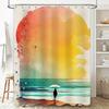 Colorful Shower Curtain Beach Sunset Design for Bathroom Decor Modern Waterproof Fabric with Hook Rings Set in Various Sizes