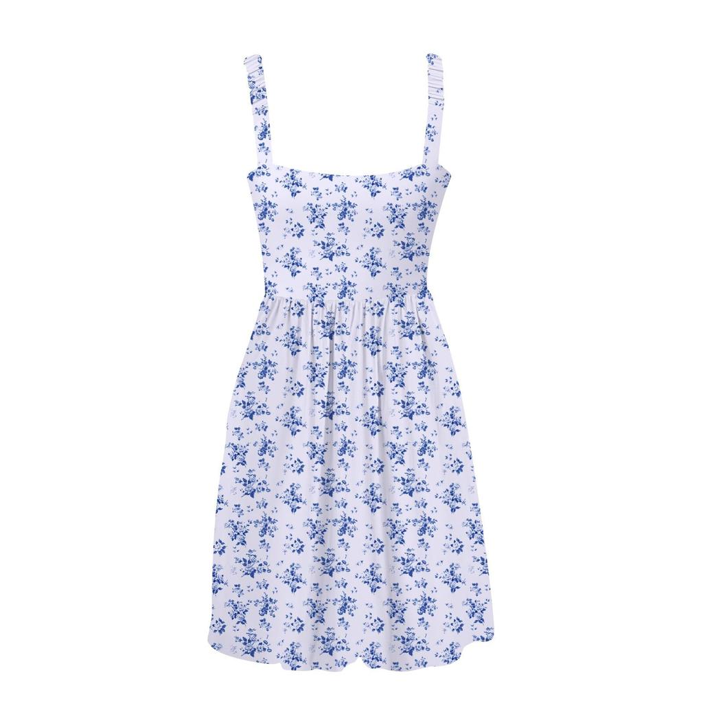 Robe d'été décontractée à col carré pour femmes, avec poches, mignonne, sans manches, taille haute, coupe trapèze, robe mi-longue