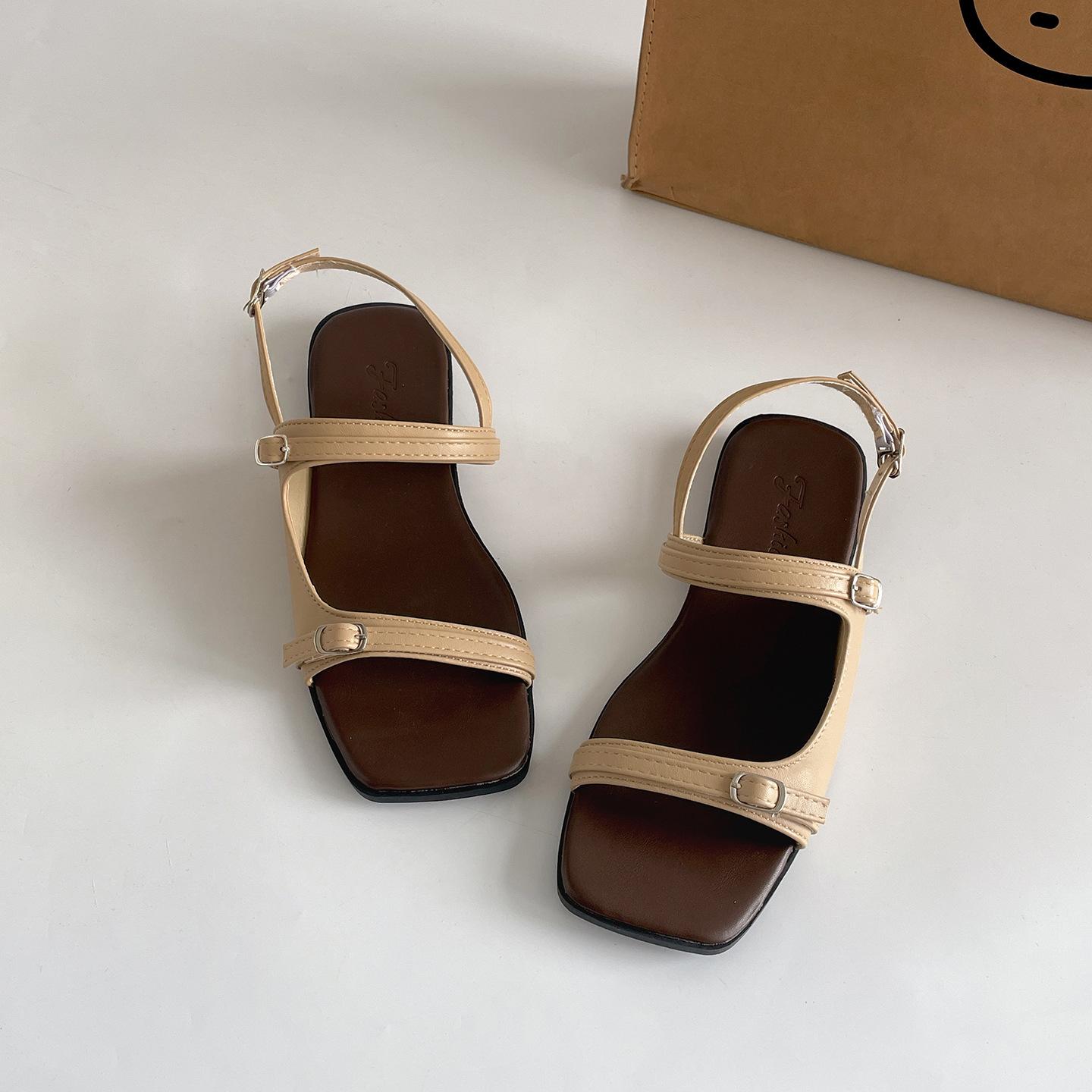 

Взрыв интернет-знаменитости, черные ретро сандалии на плоской подошве, женские, 2025, новая летняя обувь, нескользящие, универсальные римские сандалии 40 хаки