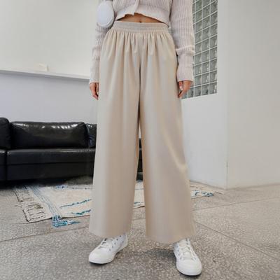 Damen Cropped-Hose, elastische hohe Taille, einfarbig, weites Bein, Hose mit Taschen, dünne Sommer-Freizeithose
