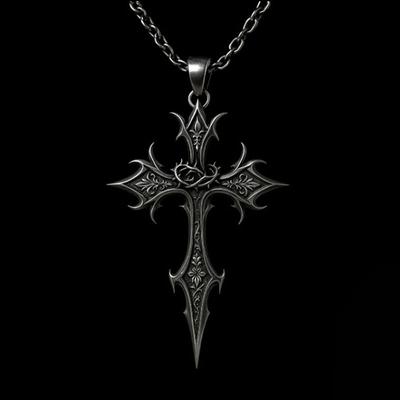 Personalized Retro Gothic Cross Ethnic Pattern Necklace, European and American Exaggerated Style Pendant