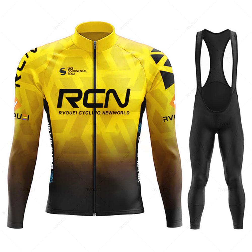 Team Autumn Cycling Jersey Bib Pants Set Ropa Ciclismo Bicycle MTB Clothing Road Bike Suit Men Long Sleeve Bicicleta Set