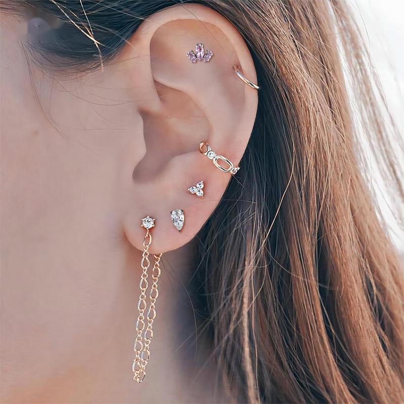 Titanio G23 ASTM F136 Lágrima Gota de Agua CZ Rosca Interna Stud para Labret Tragus Monroe Cartílago Hélice Piercing de Oreja