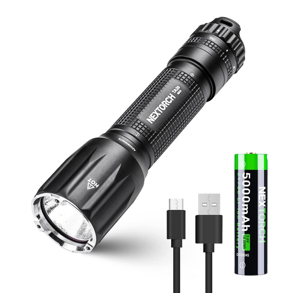 NEXTORCH TA30 max LED High Brightness 2100 Powerful Tactical Military IPX8 USB Disaster Power Outage Outdoor Night Fishing Flashlight, Lumens,
